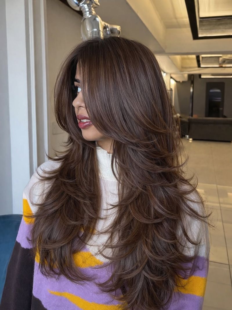 11. Chestnut Layers with Sweeping Curtain Fringe