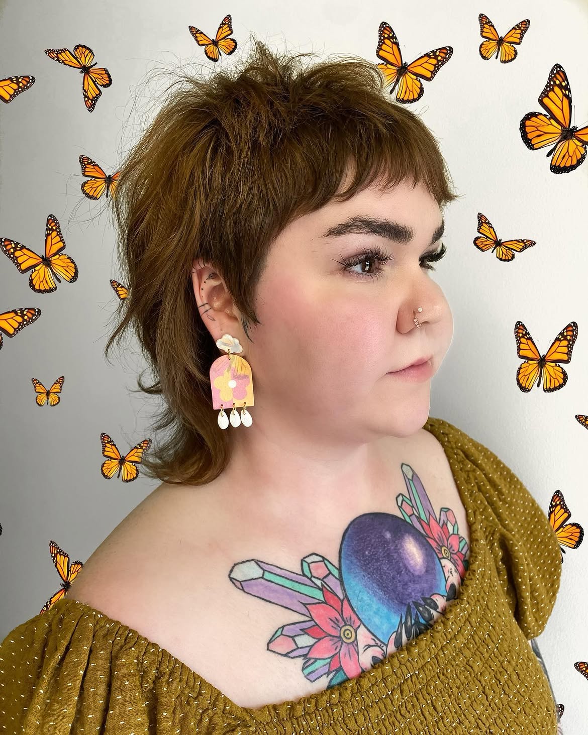 10. Copper Brown Shaggy Mullet with Baby Bangs