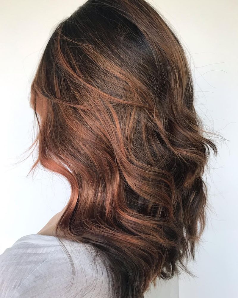 39. Copper Rose Balayage on Dark Brown Hair