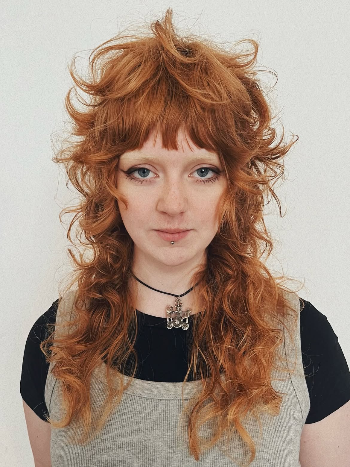 15. Copper Shag Mullet with Textured Bangs