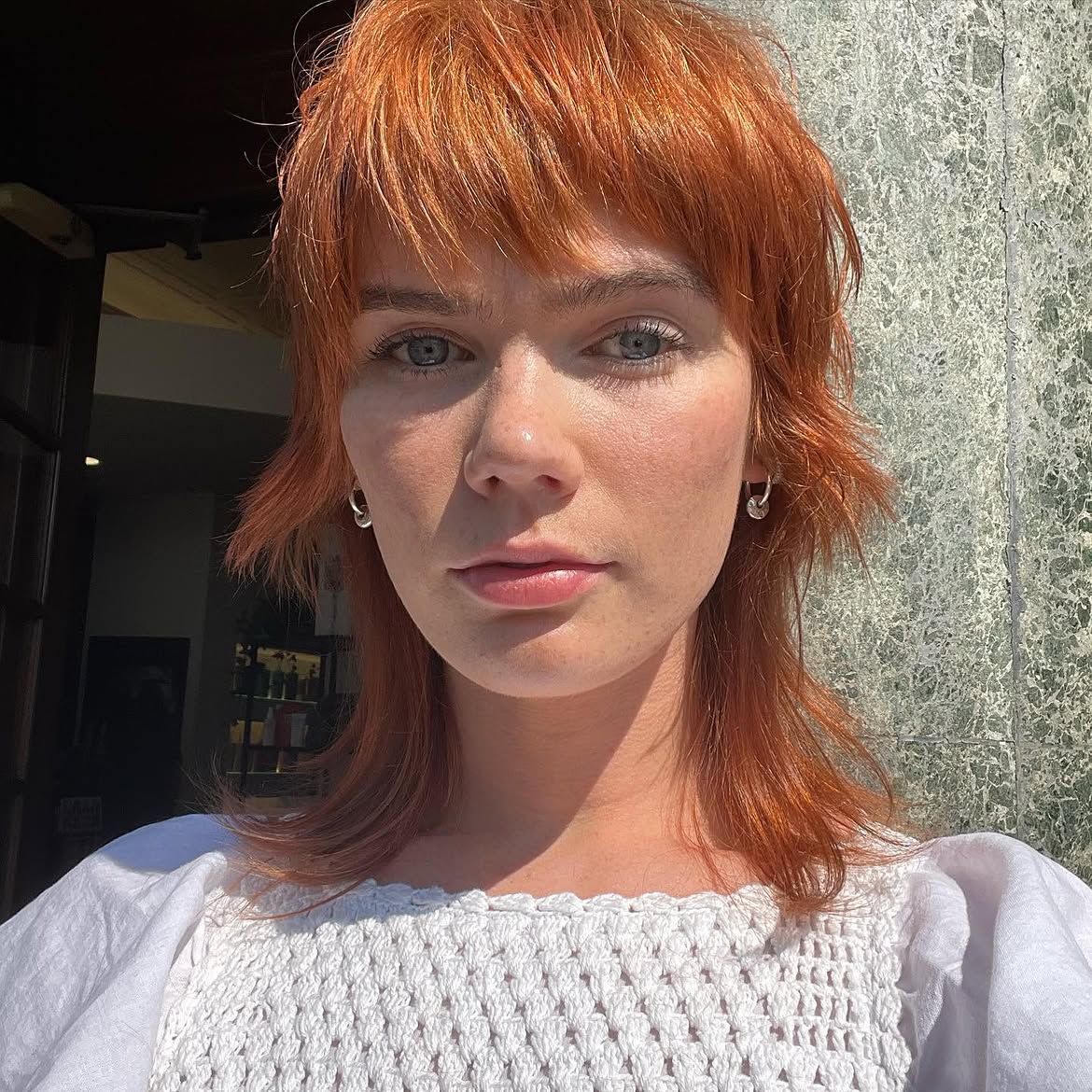 25. Copper Shaggy Mullet with Wispy Bangs