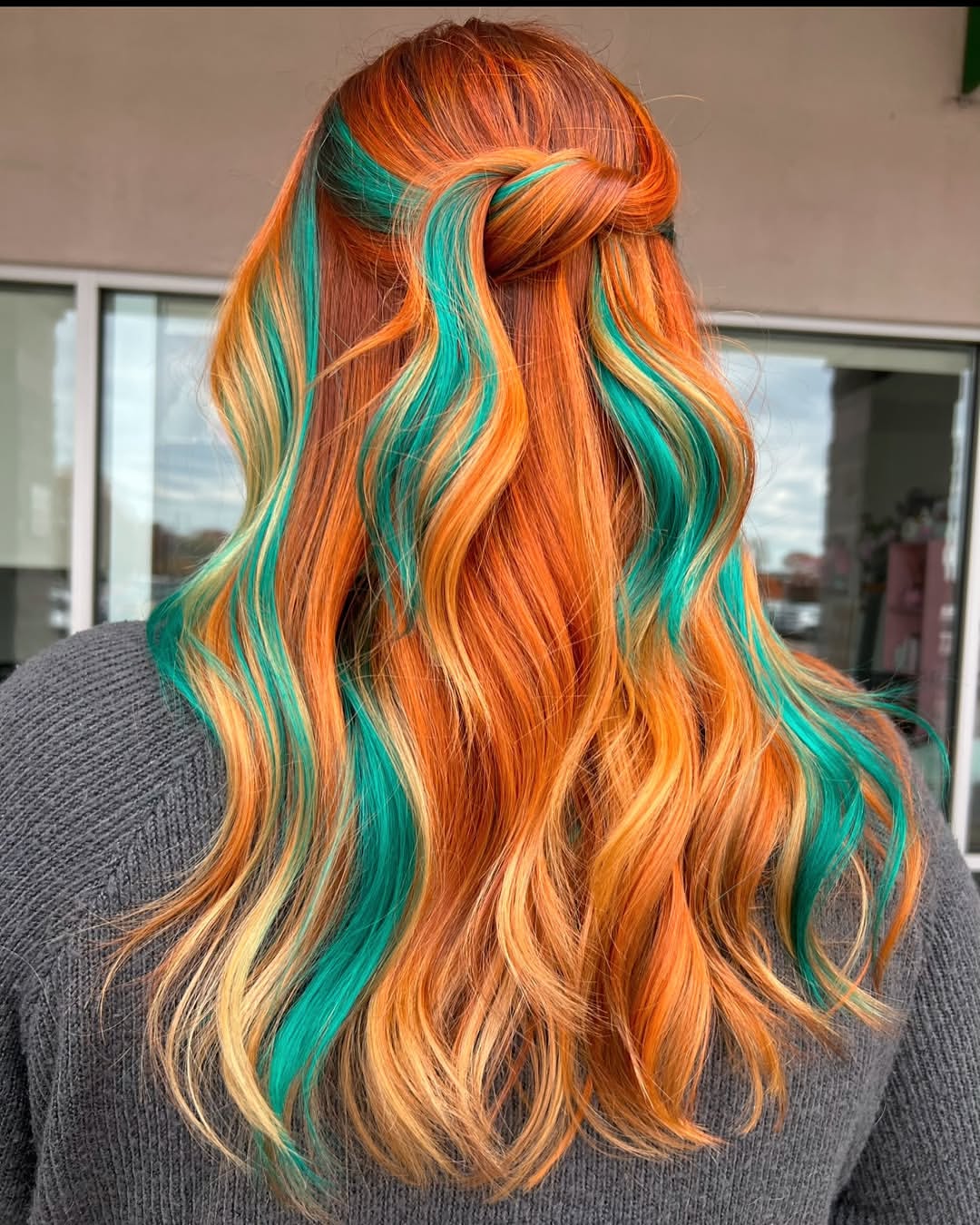 28. Copper and Turquoise Half-Up Twist
