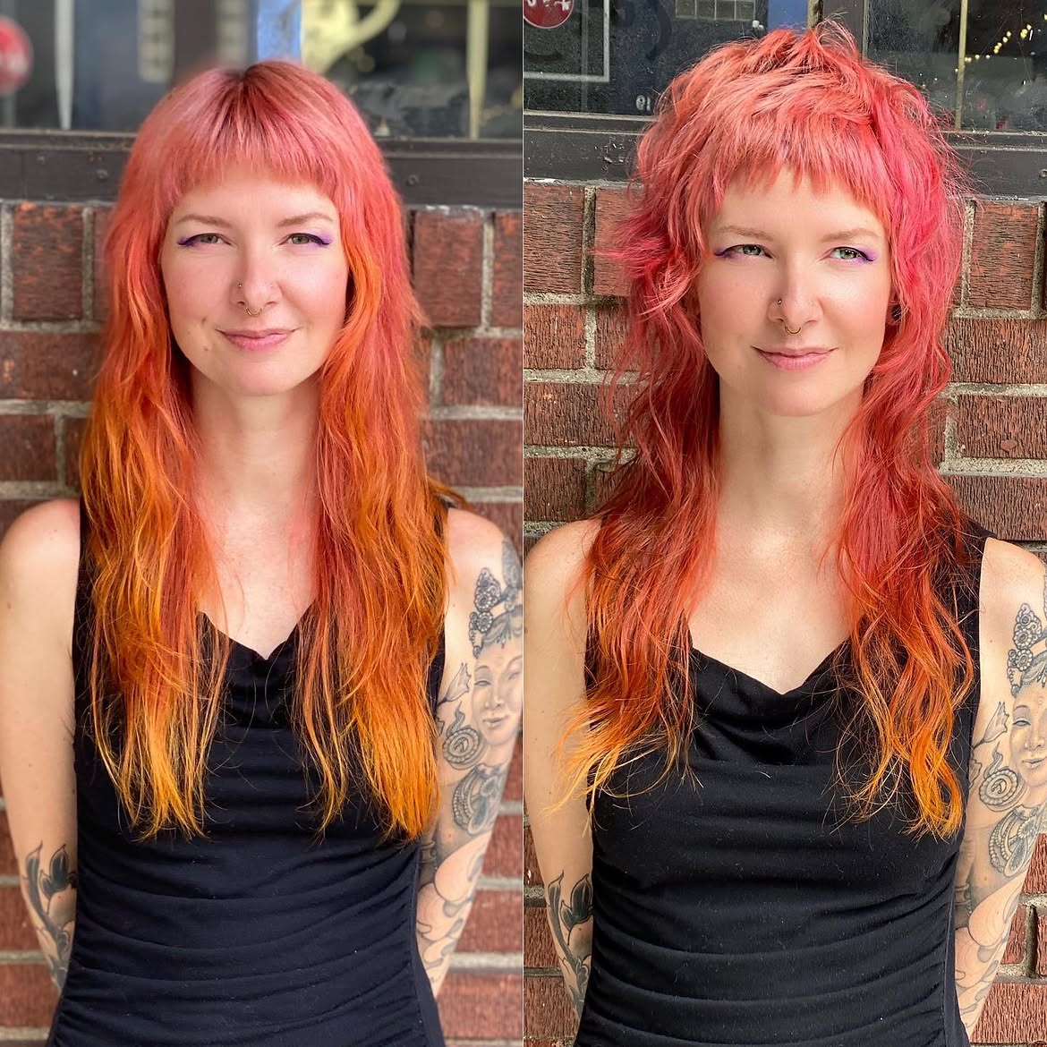 43. Coral Flame Shaggy Mullet with Baby Bangs