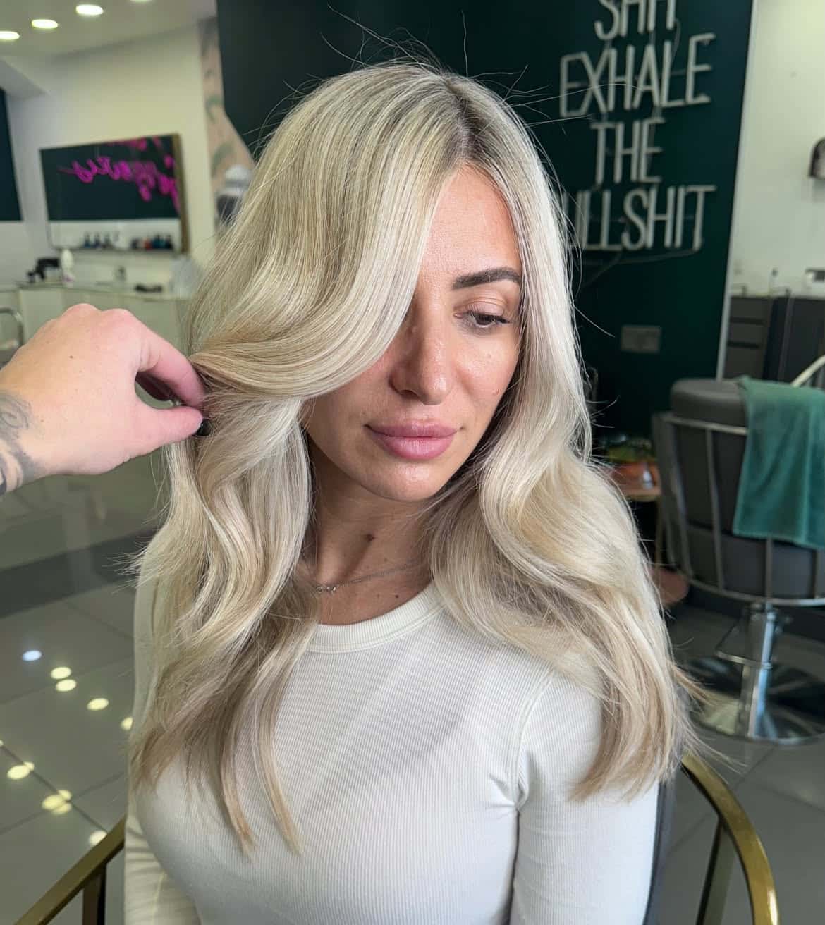 8. Creamy Beige Side-Swept Waves