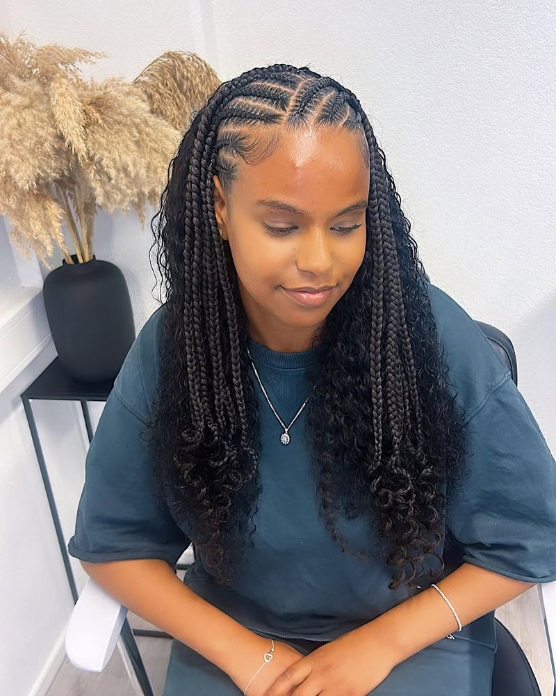 32. Crown-Part Feed-In Braids with Curly Ends