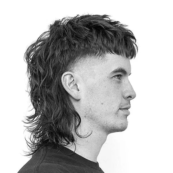 19. Curly Crop Mullet with High Skin Fade