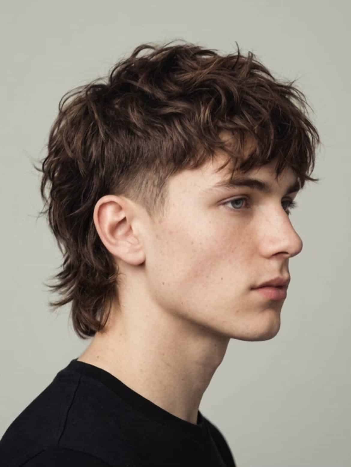 38. Curly Shag Mullet with Low Taper Fade