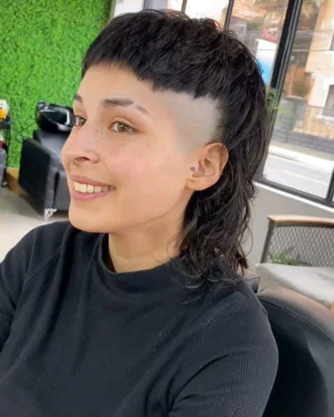 2. Curly Undercut Mullet with Micro Bangs