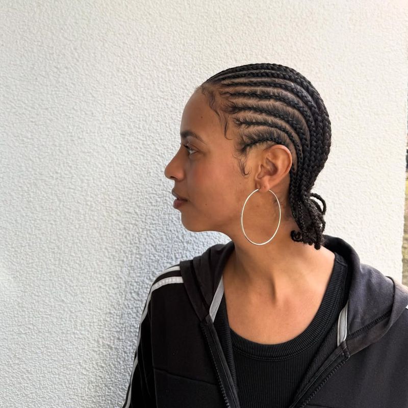 51. Curved Cornrows into Low Bun