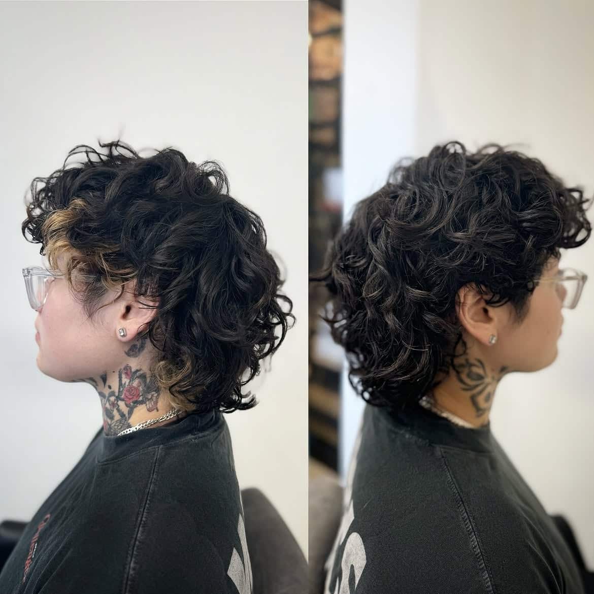 45. Dark Curls with Blonde Money Piece