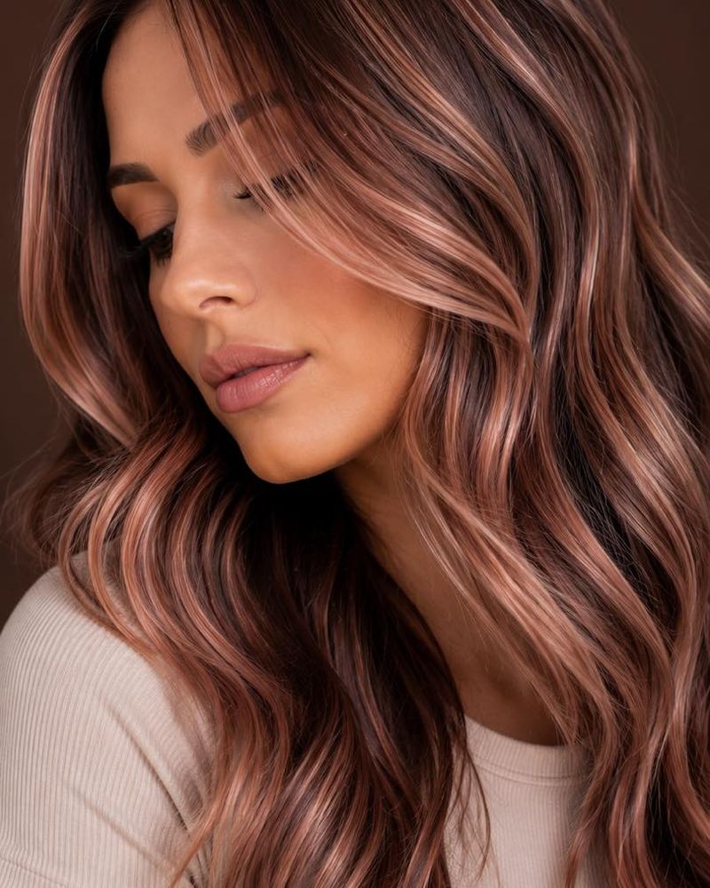 6. Deep Brown with Rose Gold Highlights