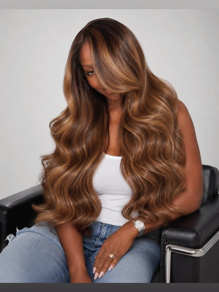 15. Deep Brunette Base with Toffee Waves