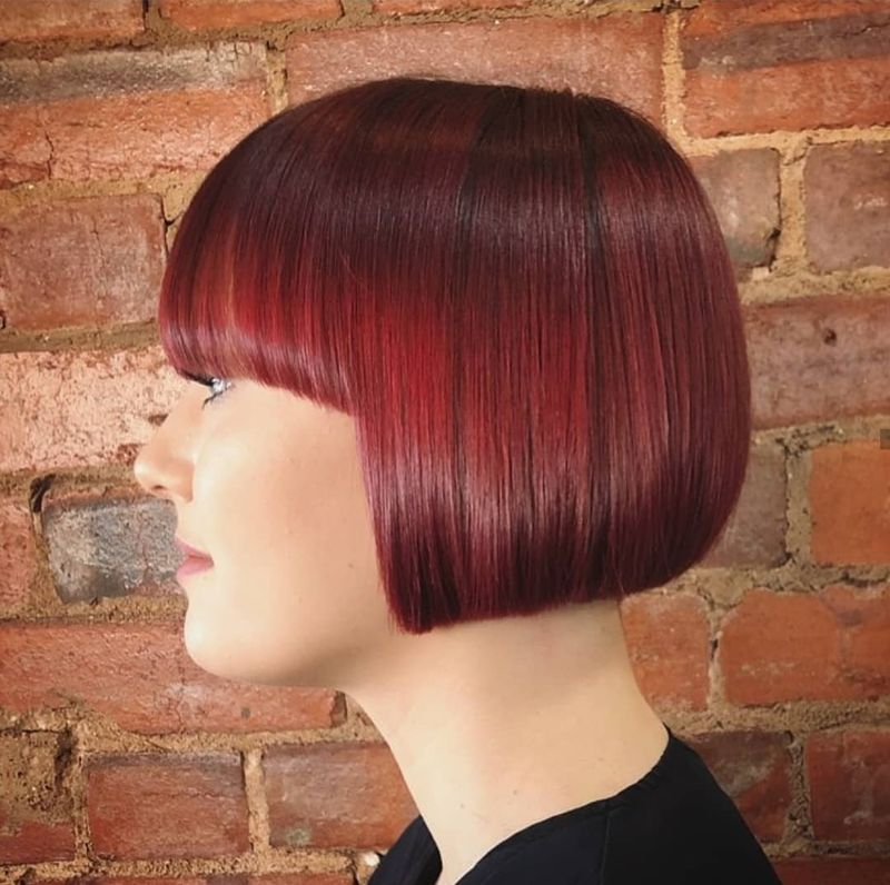51. Deep Burgundy Glass Bob with Blunt Fringe