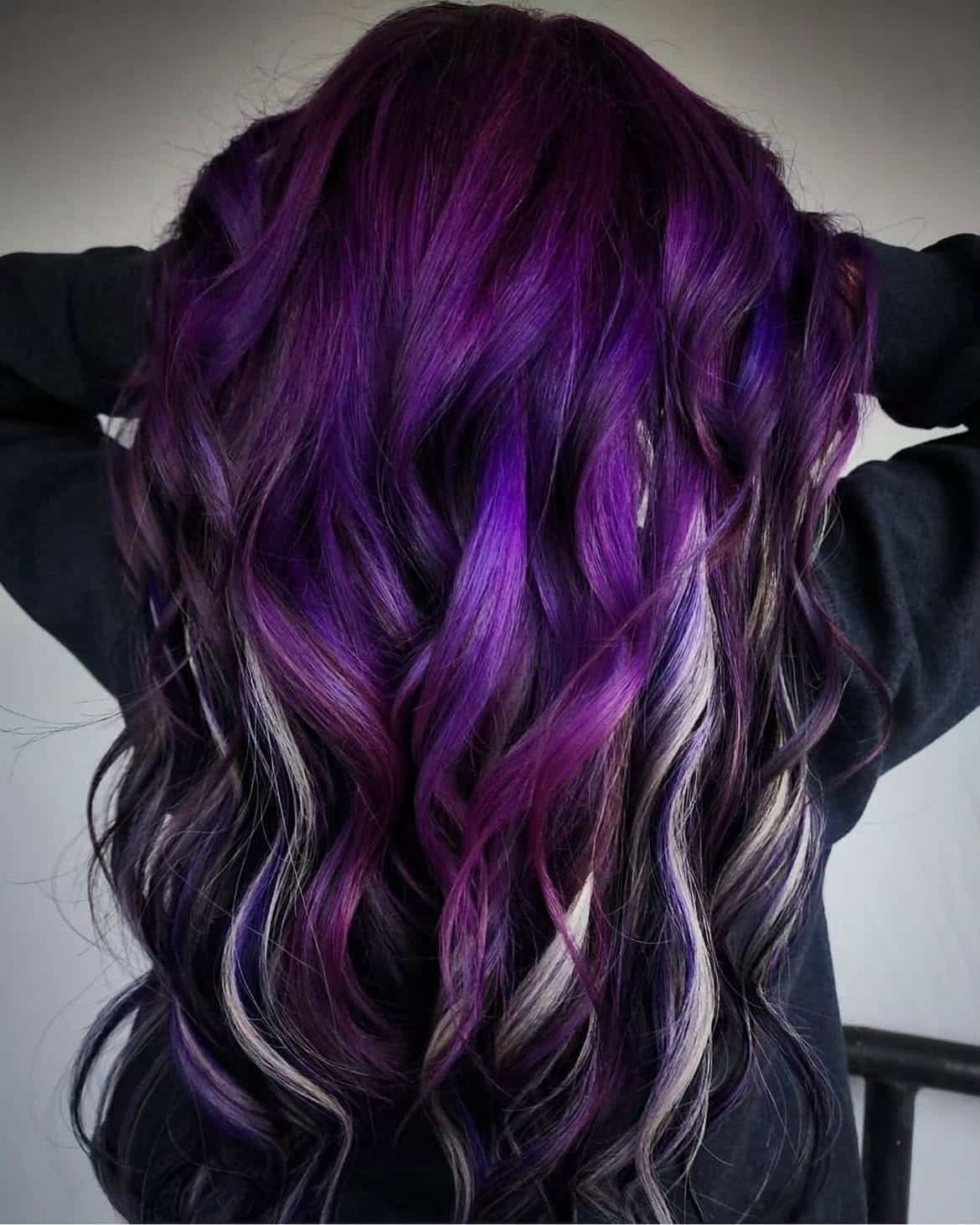 37. Deep Purple Ombré with Silver Highlights