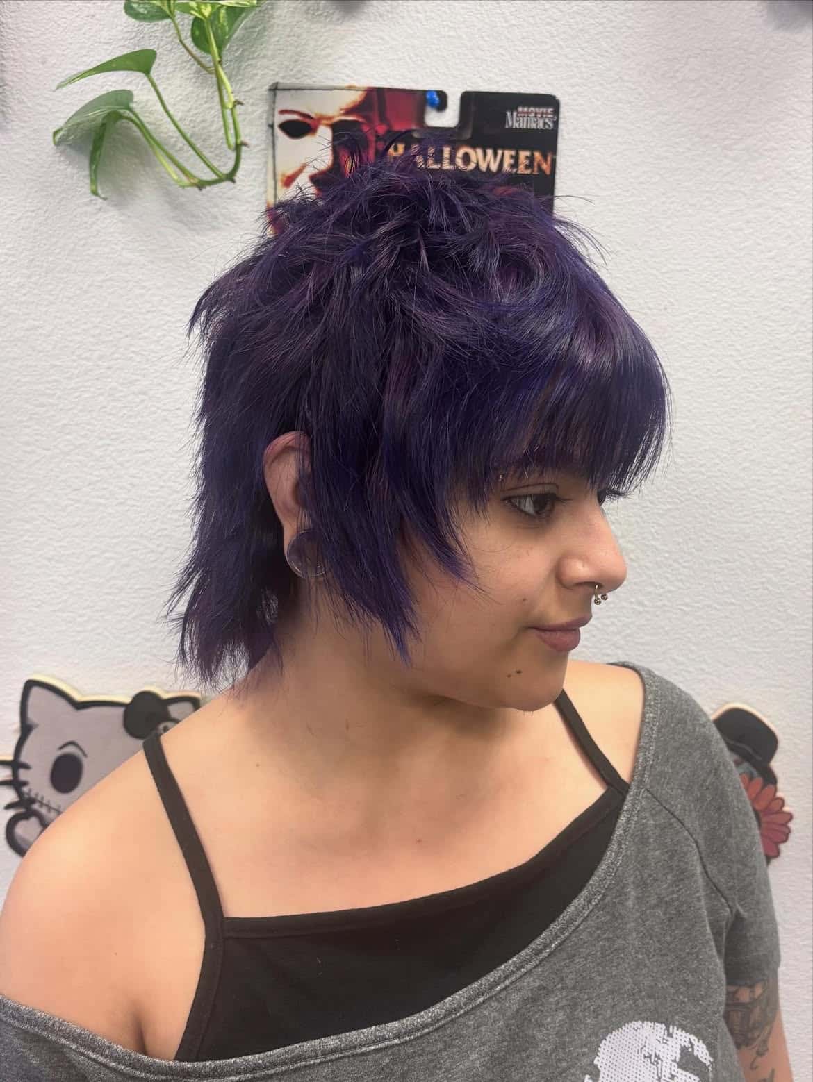 45. Deep Purple Shag Pixie Mullet with Heavy Fringe
