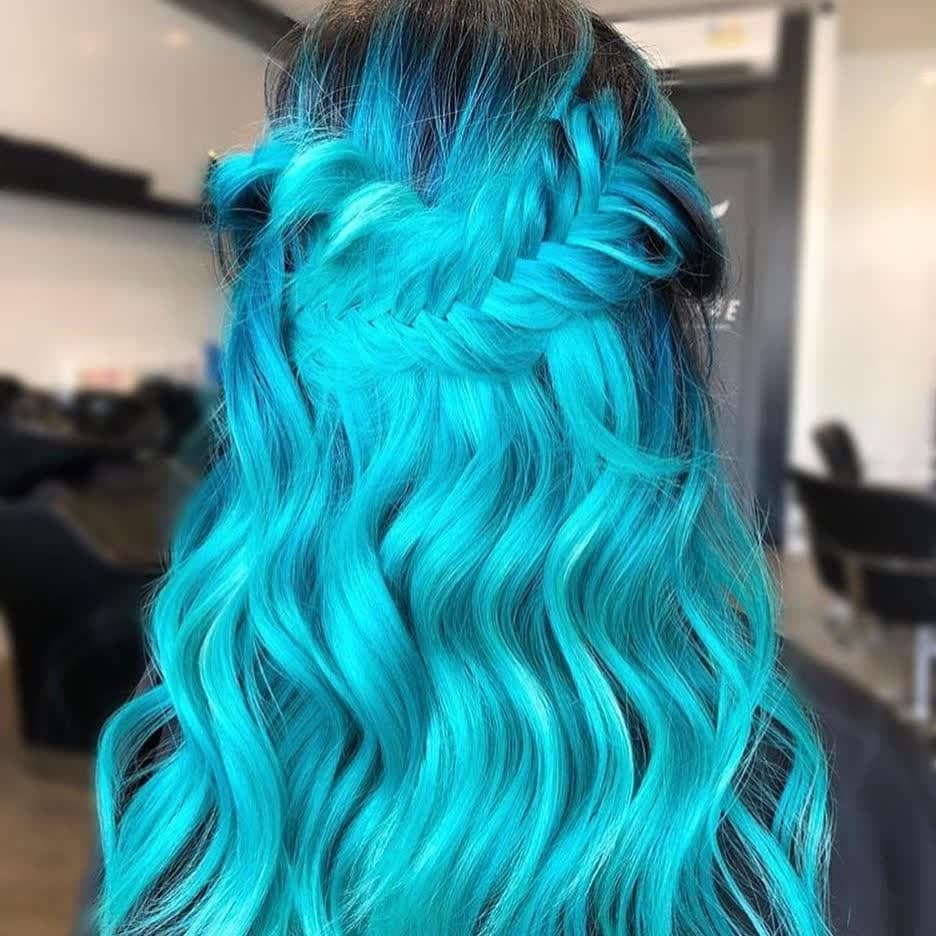 13. Electric Teal Fishtail Braid