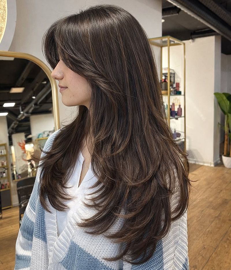 38. Espresso Blowout Layers with Curtain Bangs