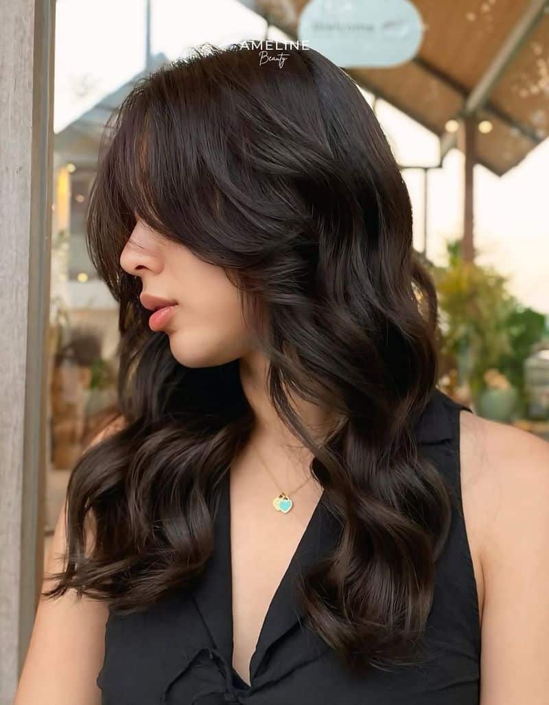 20. Espresso Waves with Curtain Bangs
