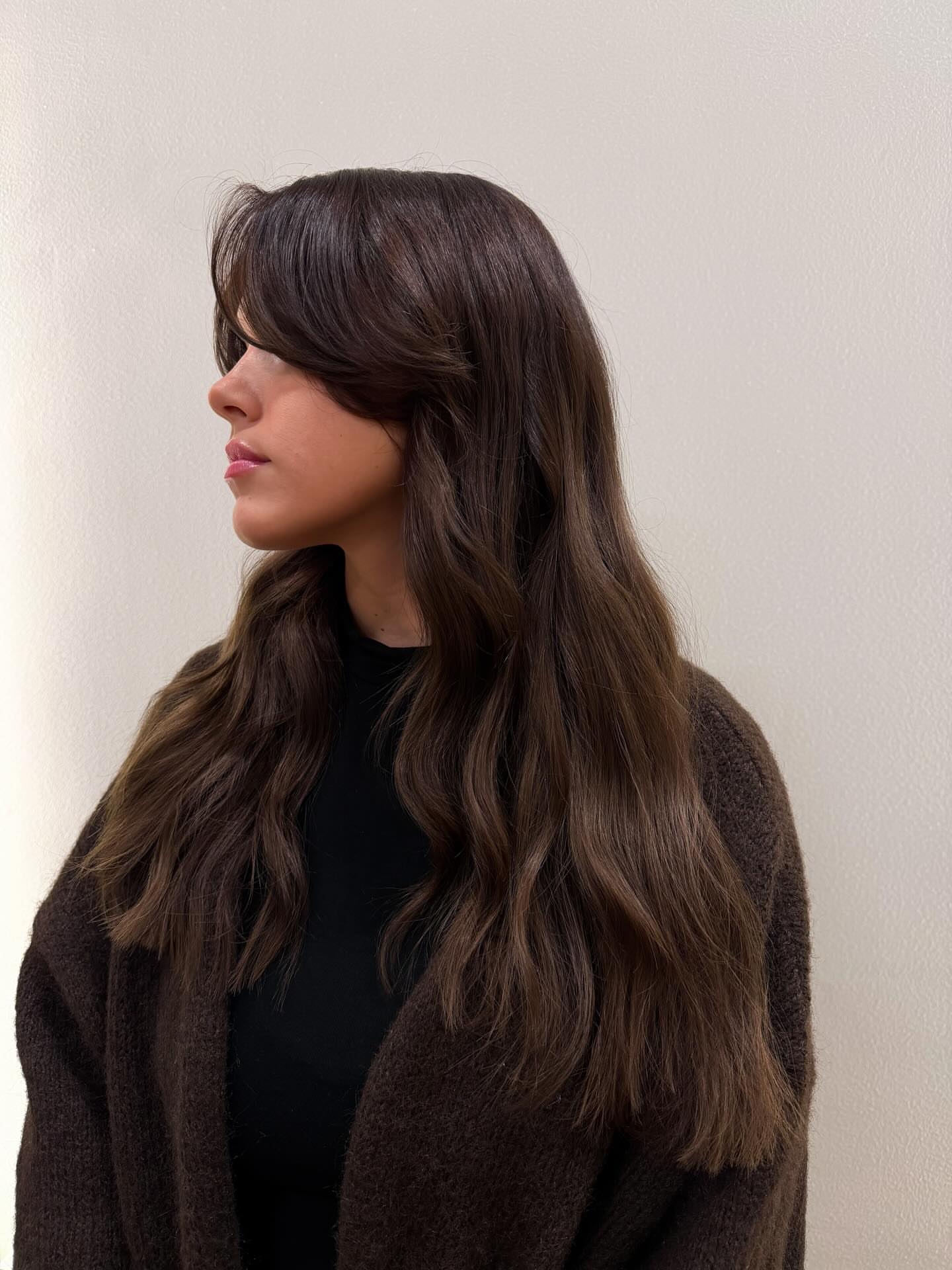 47. Espresso Waves with Soft Curtain Bangs