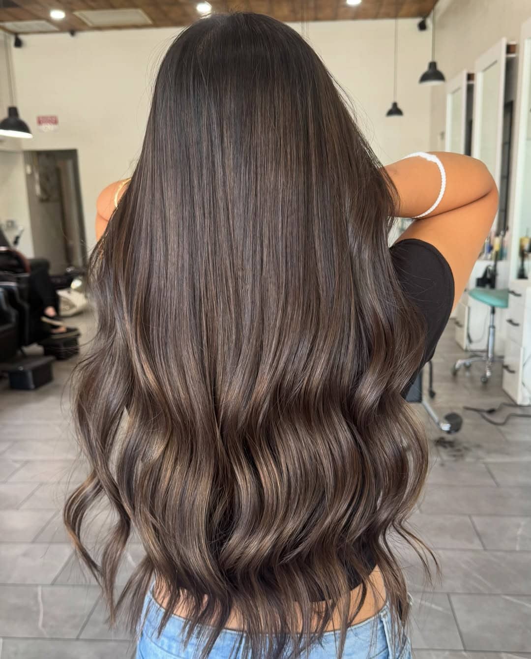 19. Extra Long Espresso Waves with Subtle Highlights