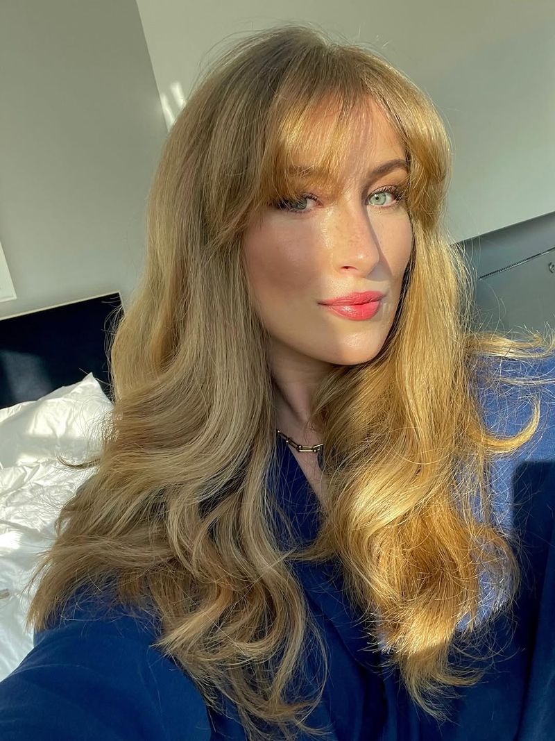 7. Golden Hour Honey Waves with Soft Fringe