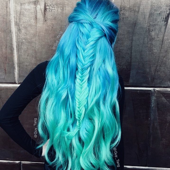 16. Half-Up Fishtail Braid with Aquatic Gradient