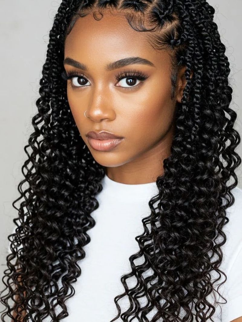 33. Half-Up Micro Braids with Loose Curls