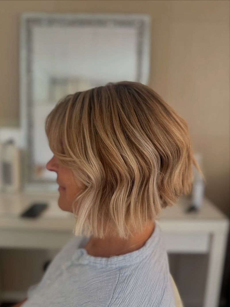20. Honey Blonde Wavy Bob with Soft Layers