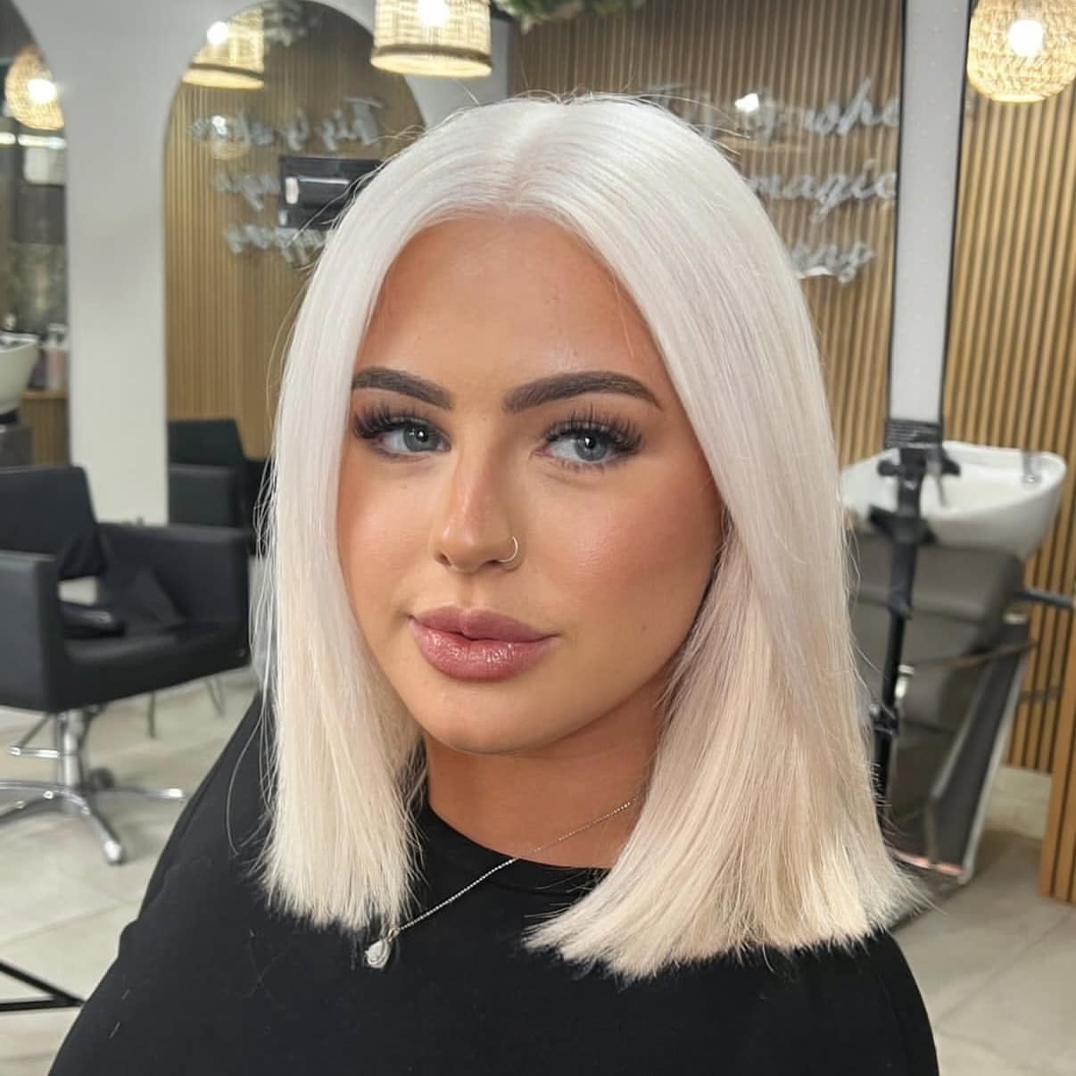 43. Ice White Middle Part Lob