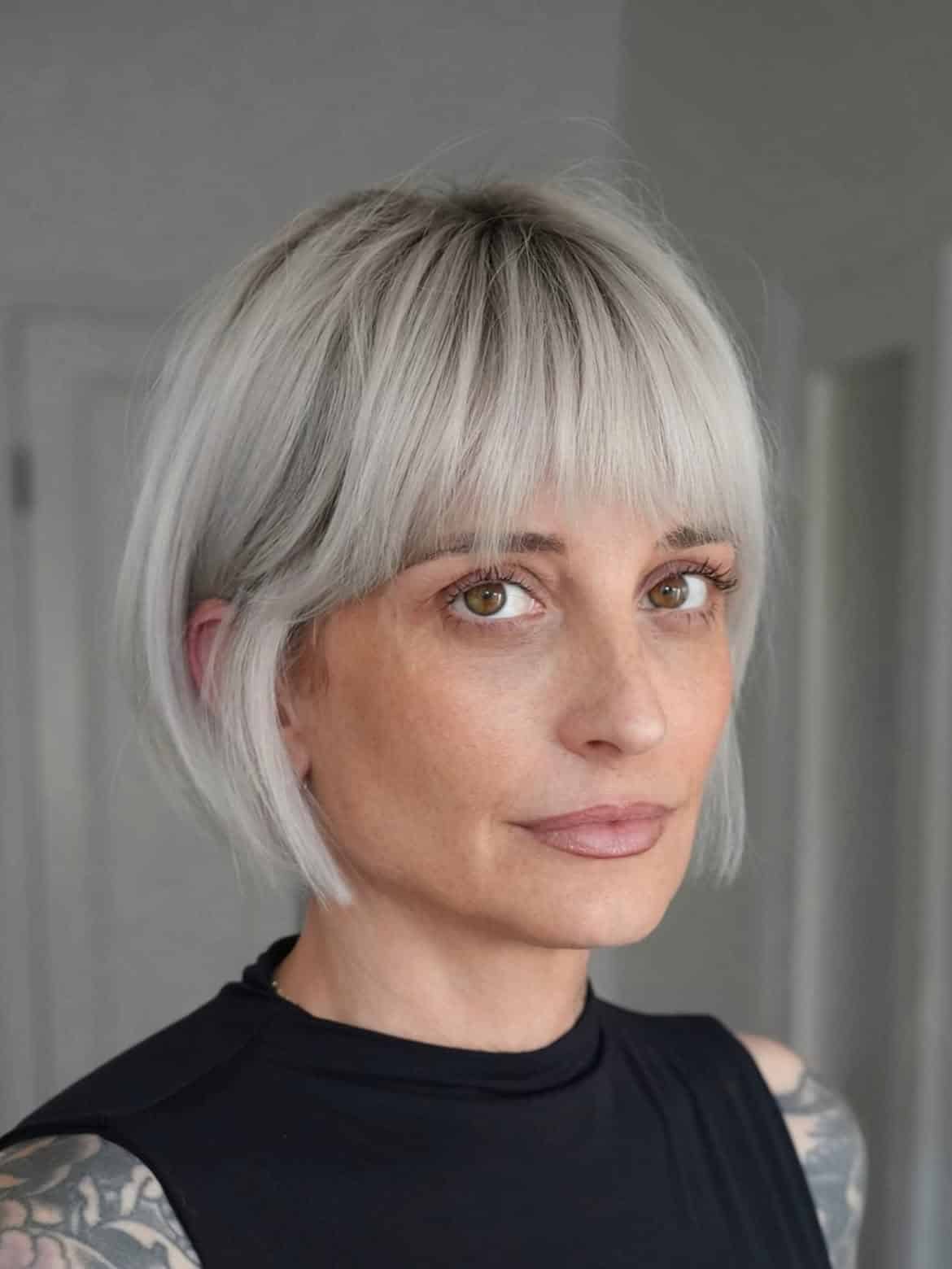 4. Icy Platinum French Bob with Soft Bangs