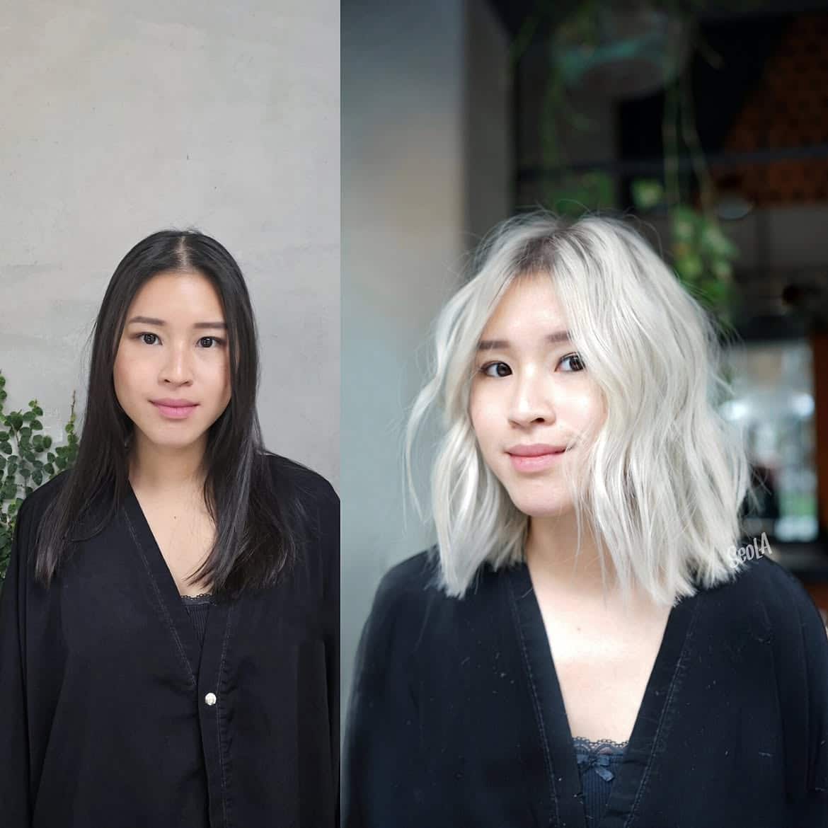 7. Icy Toned Lob with Dark Roots