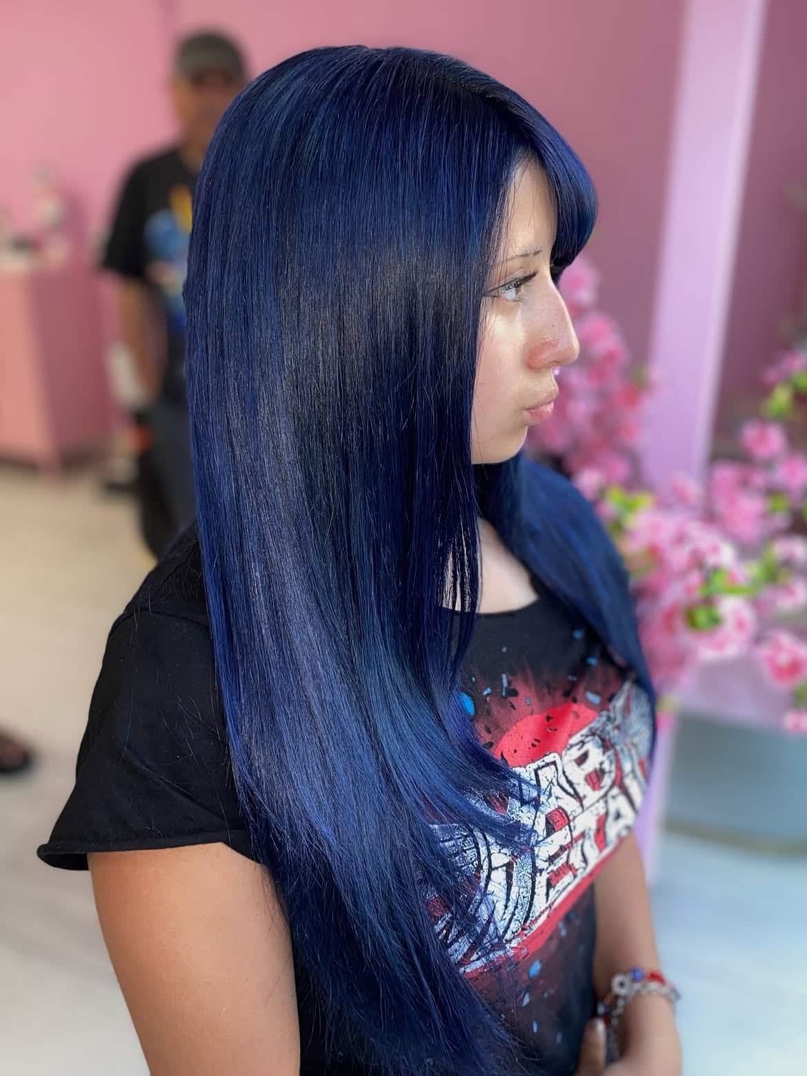 25. Inky Blue Sleek Layers with Side Bangs