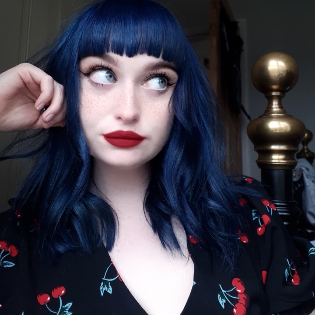 19. Inky Blue with Blunt Microbangs