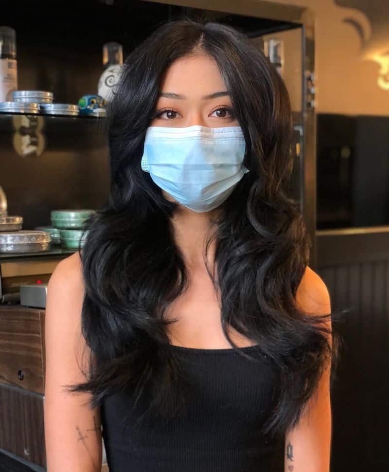 32. Jet Black Blowout Wolf Cut