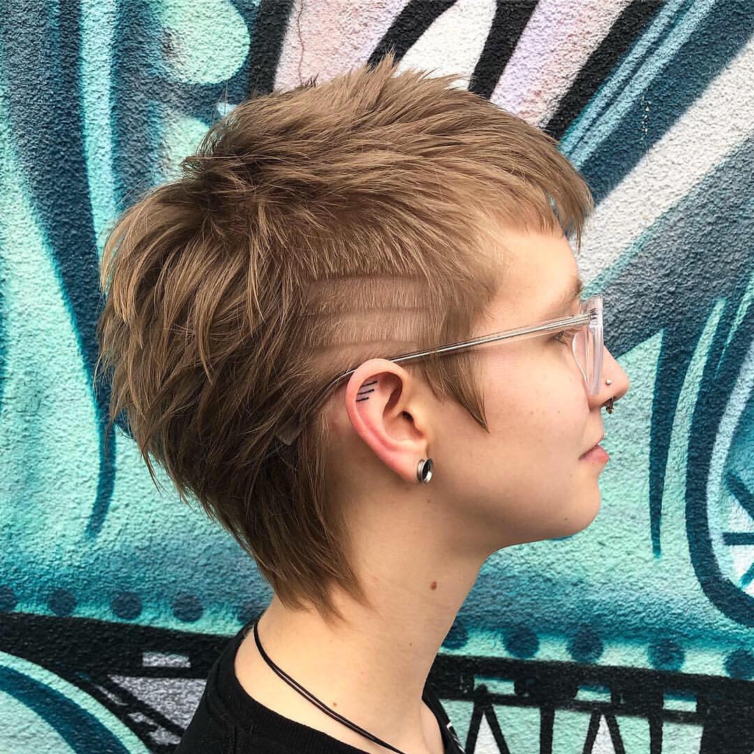 11. Layered Brown Mullet with Etched Undercut