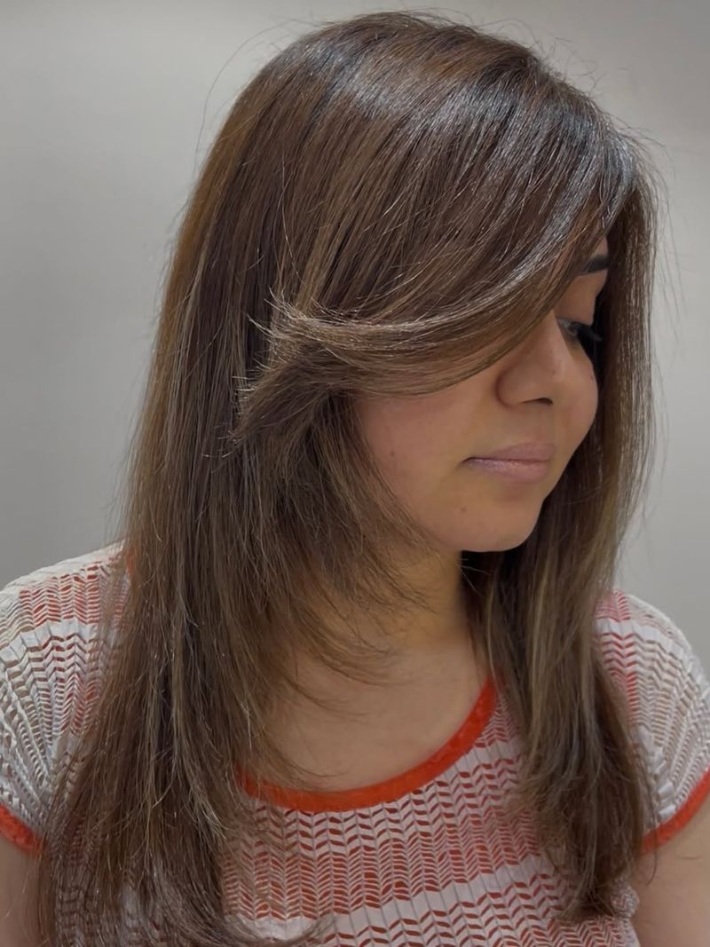 14. Layered Chestnut Brown with Side Bangs
