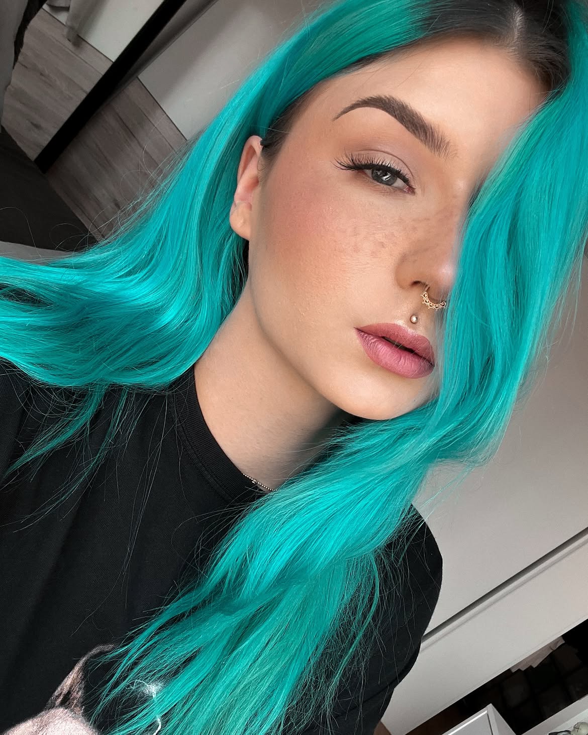 8. Long Aqua Mint Hair with Shadow Roots