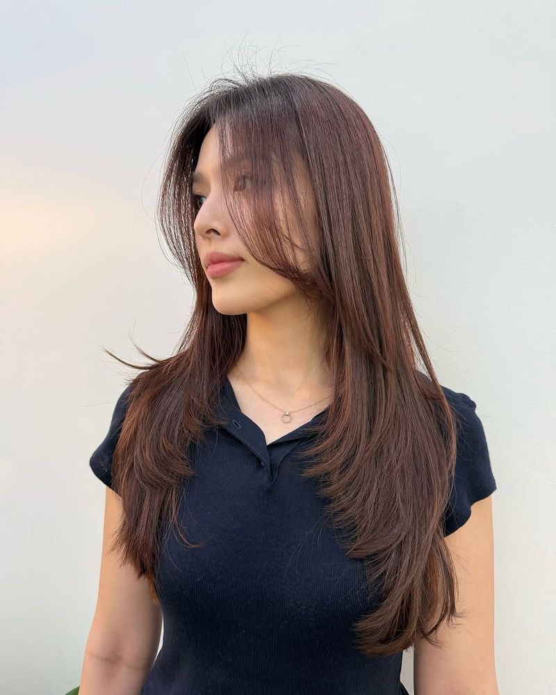30. Long Chestnut Layers with Wispy Fringe