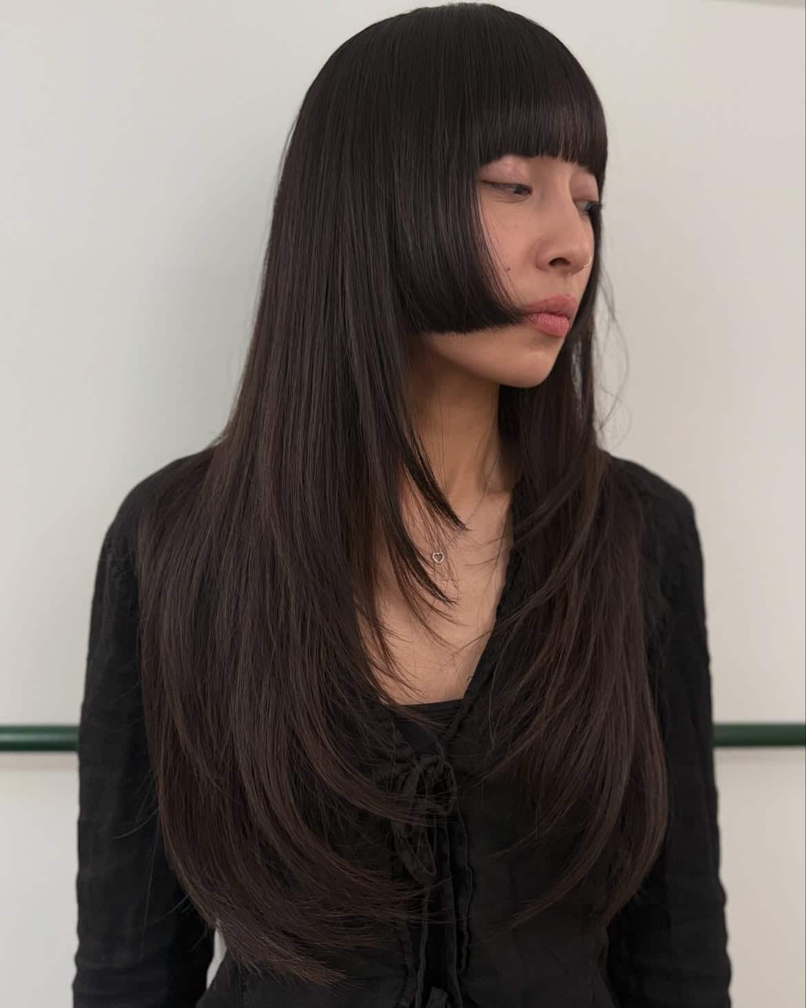 60. Long Hime Cut with Blunt Bangs