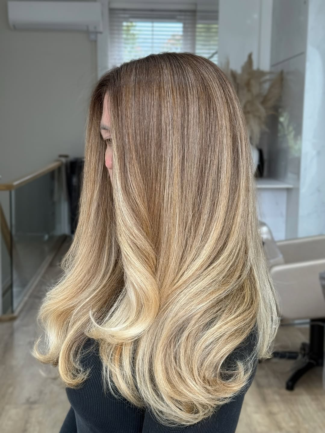 31. Long Layered Blowout with Caramel Highlights