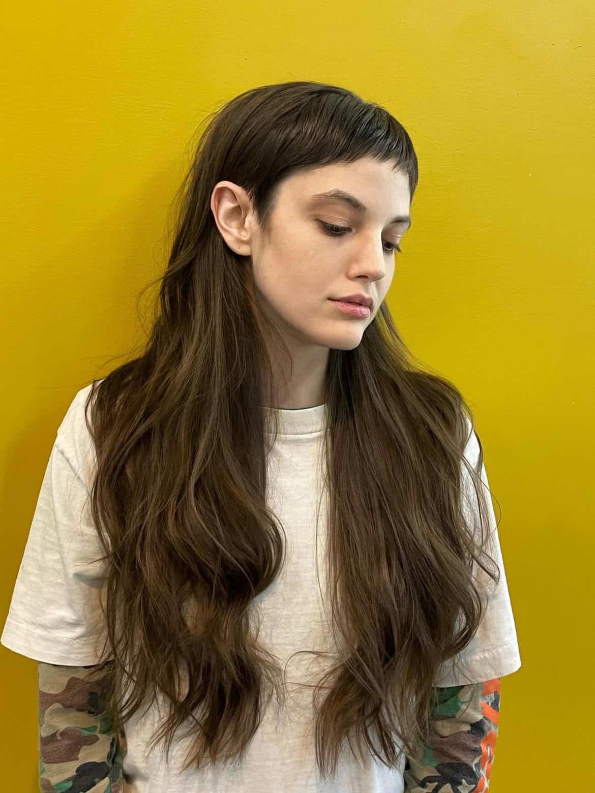 23. Long Shag with Micro Bangs and Ear-Length Sides