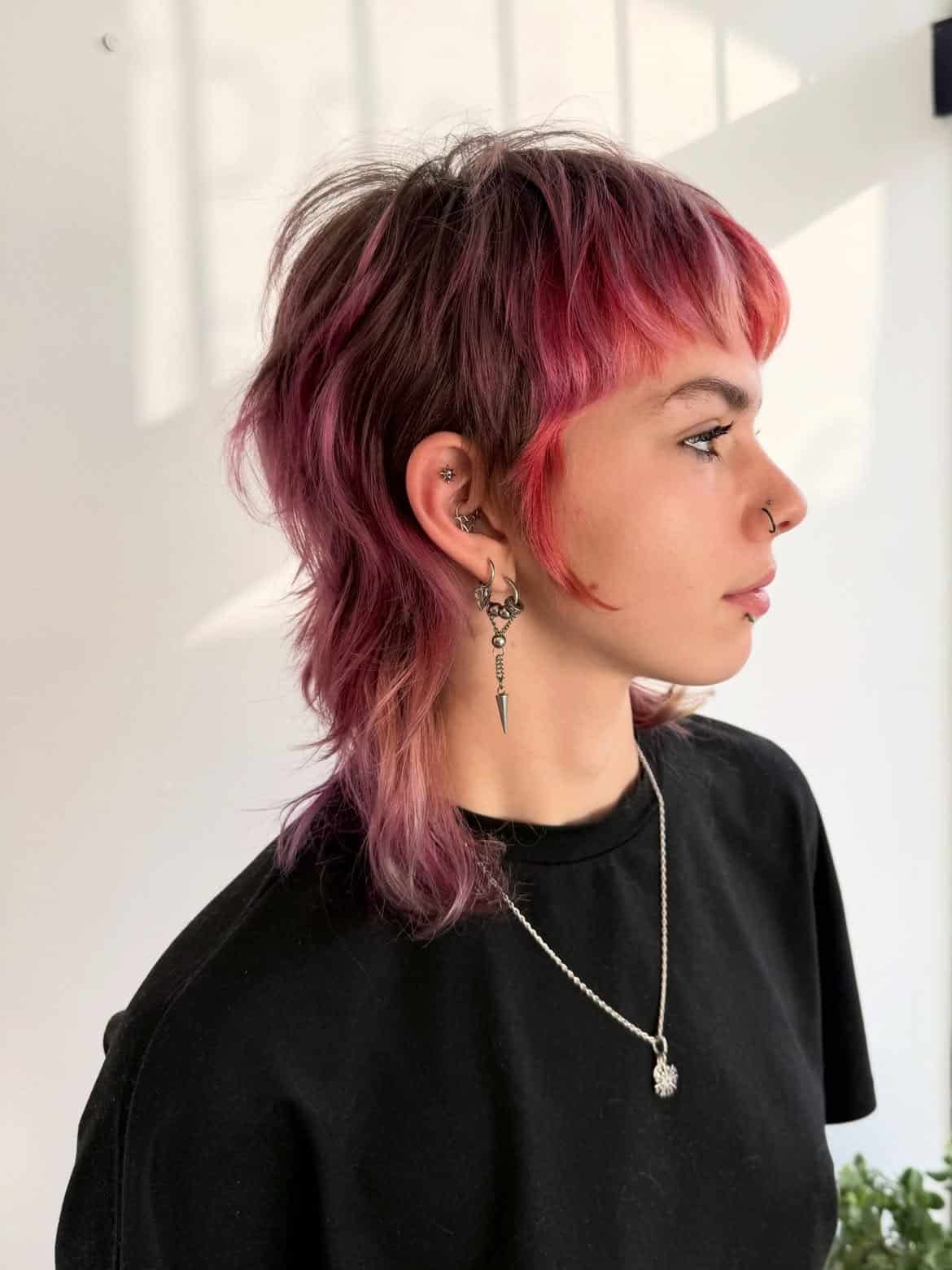 16. Magenta Shaggy Mullet with Baby Bangs