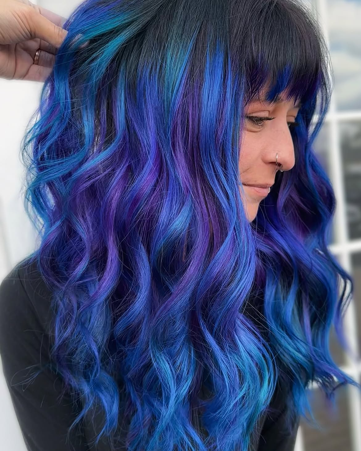 18. Mermaid Curls with Electric Blue Tips