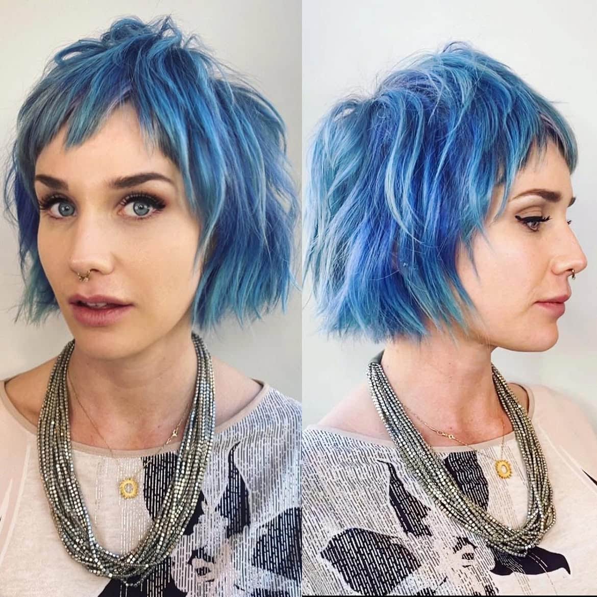 18. Messy Pastel Blue Bob with Micro Bangs