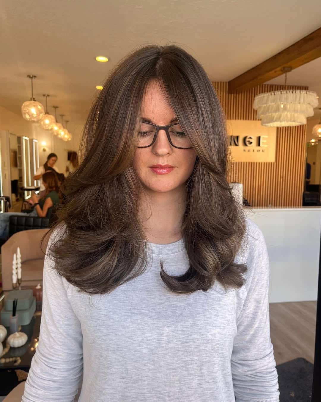 42. Milk Chocolate Blowout with Curtain Bangs