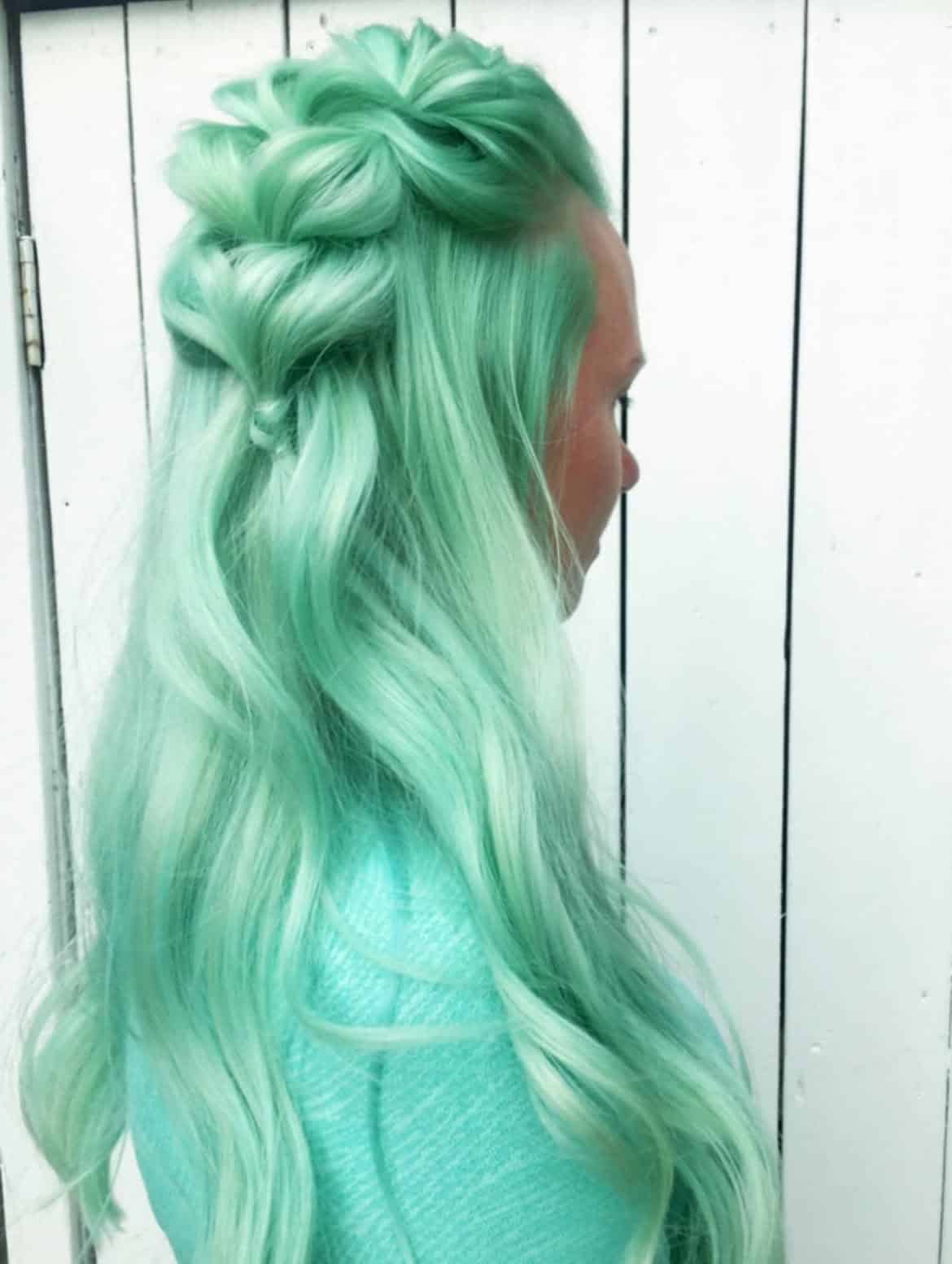 27. Mint Mermaid Half-Up Braid