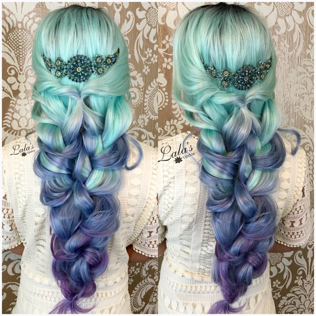 23. Mint Mermaid Pull-Through Braid with Jeweled Crown