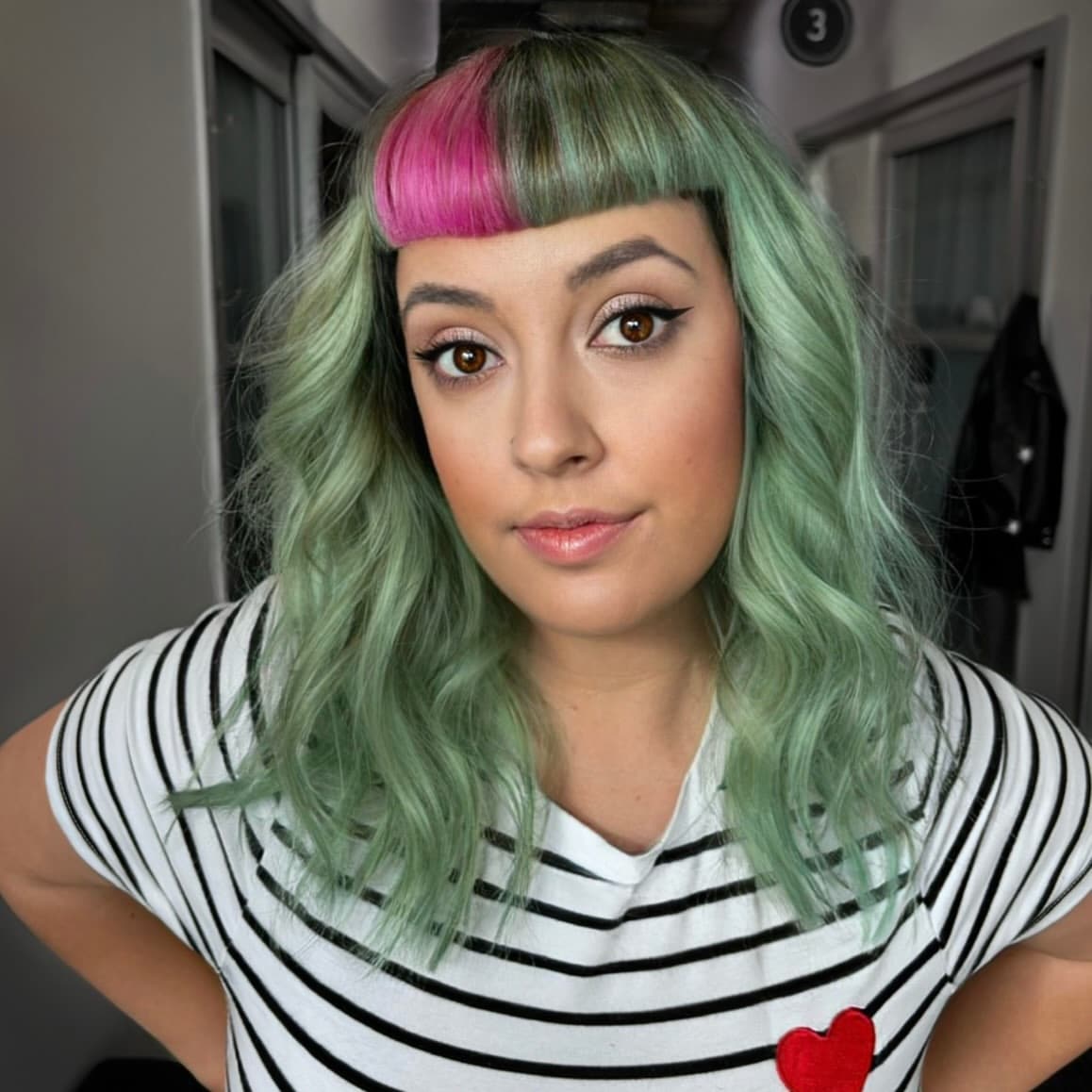 15. Mint Waves with Hot Pink Baby Bangs