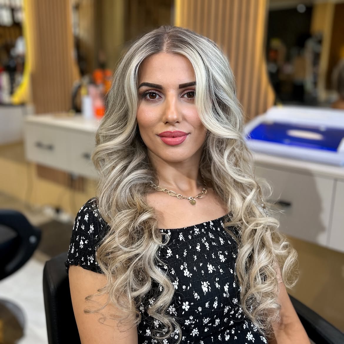 36. Money-Piece Highlights with Soft Curls