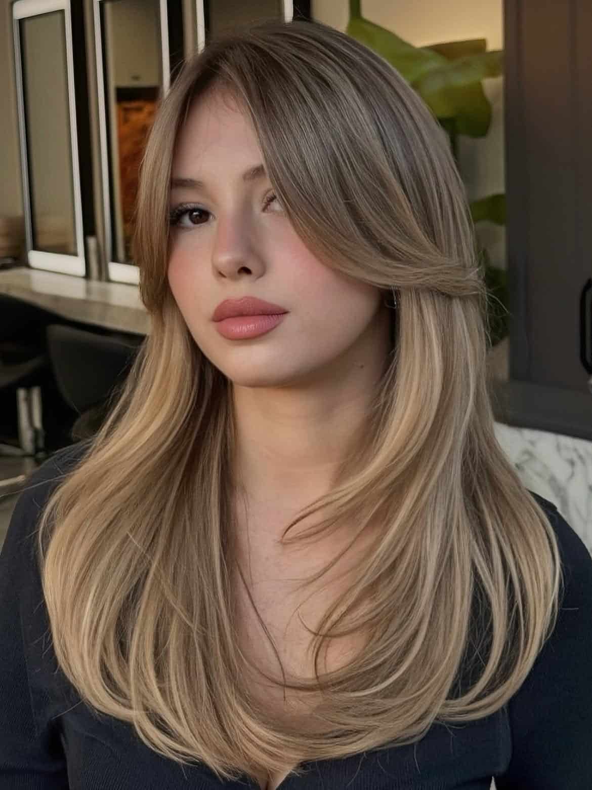 3. Mushroom Blonde Blowout with Curtain Bangs